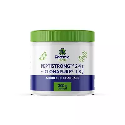 PeptiStrongTM 2,4g + Clonapure® 1,8g 300g - Pote com 30 doses - Sabor Pink Lemonade PeptiStrongTM 2,4g + Clonapure® 1,8g 300g - Pote com 30 doses - Sabor Pink Lemonade