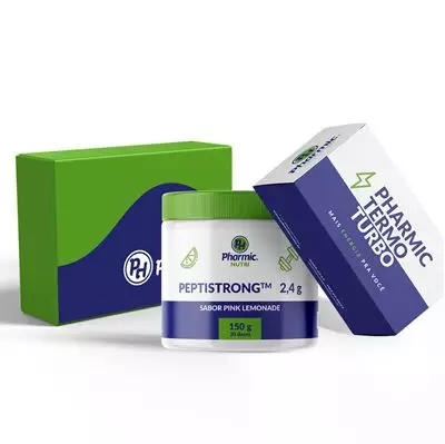 Kit Presente: Peptstrong 2,4 g Pink Lemonade + Pharmic Termo Turbo Caixa com 20 Sachês